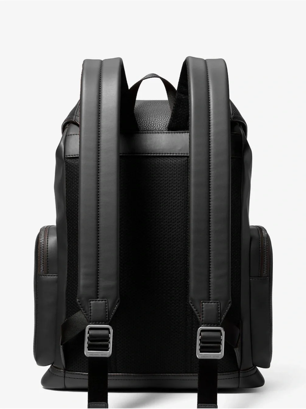 Michael Kors Black Pebbled Leather Men's Backpack with Buckle Straps